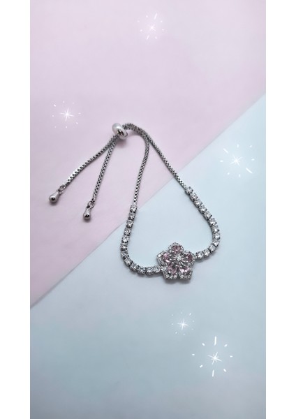 Çiçek Figürlü Pembe Zirkon Beyaz Suyolu Çelik Bileklik fırsatları