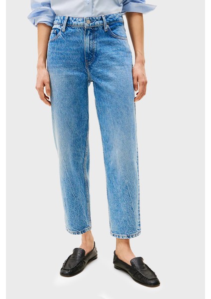 Streç Pamuklu Tapered Fit Yüksek Bel Daralan Paça Jeans Bayan Kot Pantolon WW0WW44365 1A8