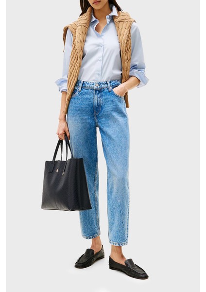 Streç Pamuklu Tapered Fit Yüksek Bel Daralan Paça Jeans Bayan Kot Pantolon WW0WW44365 1A8