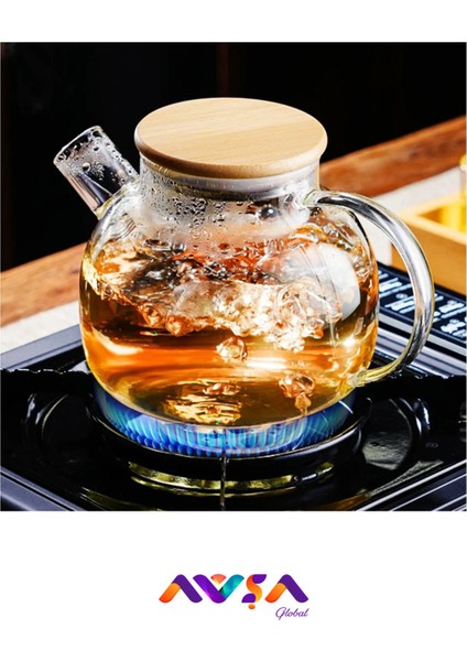 Bambu Kapaklı 1000 ml Isıya Dayanıklı Cam Demlik ve Sürahi, dayanıklı ve şık kullanım