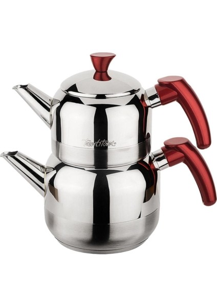 Kırmızı Mini Çelik Çaydanlık Takımı, 650/1150ml, şık ve dayanıklı tasarım