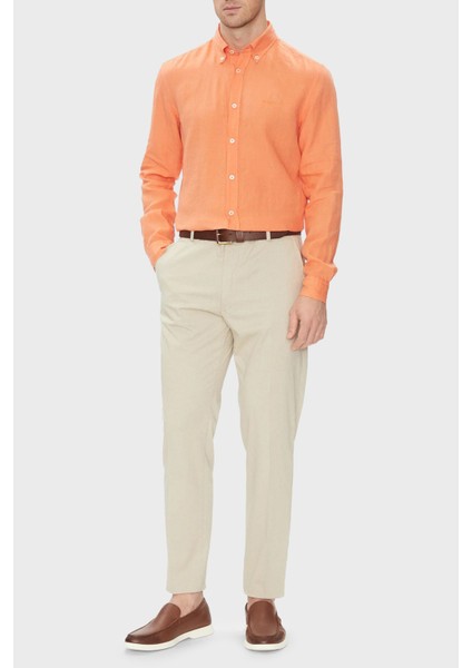 % 100 Keten Slim Fit Düğmeli Yaka Gömlek Erkek Gömlek 50520283 823 fiyatları