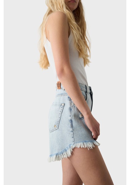 % 100 Pamuk Yırtıklı Regular Fit Yüksek Bel Mini Kot Short Bayan Short 053
