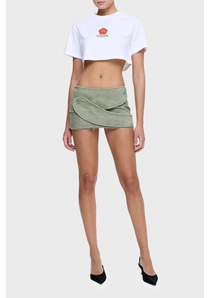 Baskılı Pamuk Loose Fit Crop T Shirt Bayan T Shirt LB25SSUNLFUTS