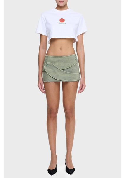 Baskılı Pamuk Loose Fit Crop T Shirt Bayan T Shirt LB25SSUNLFUTS fırsatları