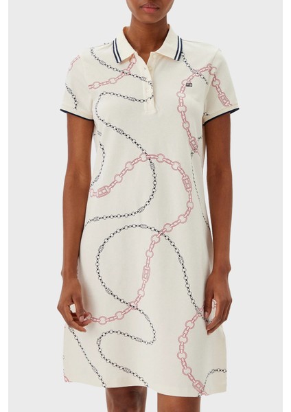 Desenli Streç Pamuklu Regular Fit Mini Boy Şeritli Polo Yaka Elbise Bayan Elbise WW0WW45532 01V