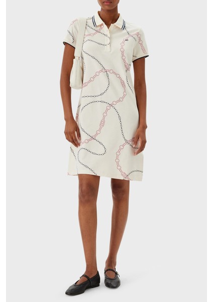 Desenli Streç Pamuklu Regular Fit Mini Boy Şeritli Polo Yaka Elbise Bayan Elbise WW0WW45532 01V fiyatları