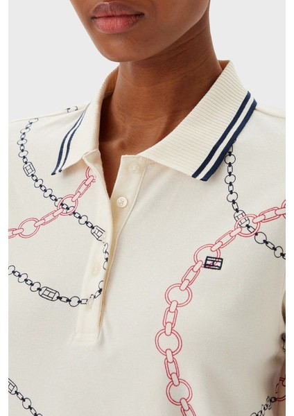 Desenli Streç Pamuklu Regular Fit Mini Boy Şeritli Polo Yaka Elbise Bayan Elbise WW0WW45532 01V fırsatları