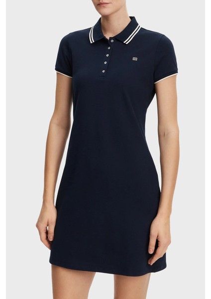 Streç Pamuklu Regular Fit Mini Boy Şeritli Polo Yaka Elbise Bayan Elbise WW0WW45532 C1G