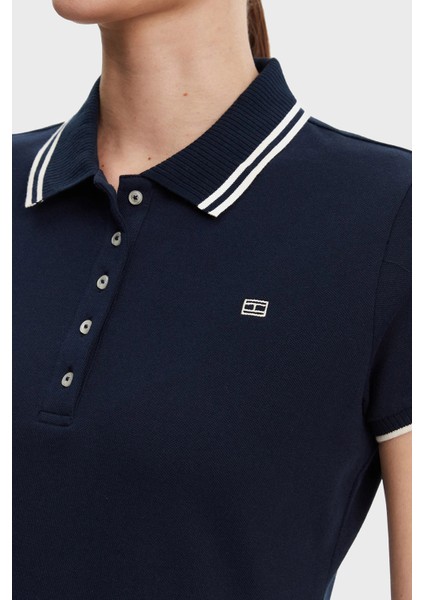 Streç Pamuklu Regular Fit Mini Boy Şeritli Polo Yaka Elbise Bayan Elbise WW0WW45532 C1G