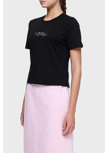 Ön ve Arka Baskılı Pamuk Regular Fit T Shirt Bayan T Shirt LB25SSUNLFUTS fırsatları