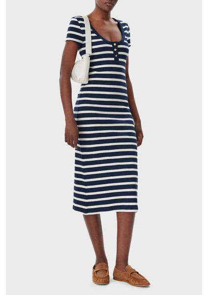 Çizgili Streç Pamuklu Slim Fit Midi Boy Elbise Bayan Elbise WW0WW43864 0A4 fiyatları