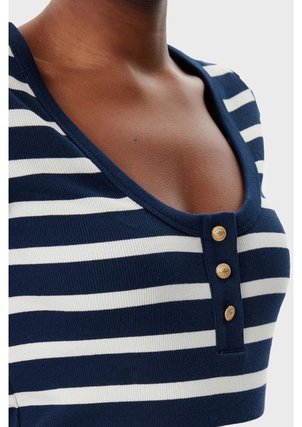 Çizgili Streç Pamuklu Slim Fit Midi Boy Elbise Bayan Elbise WW0WW43864 0A4 fırsatları