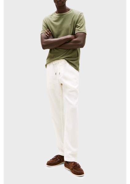 Keten ve Pamuk Karışımlı Regular Fit Bisiklet Yaka T Shirt Erkek T Shirt MW0MW38637 Plı
