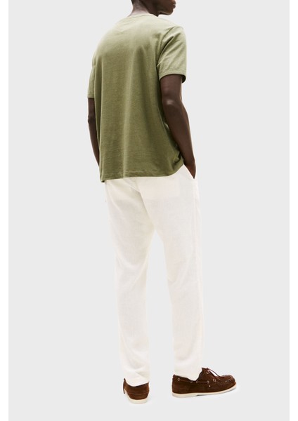 Keten ve Pamuk Karışımlı Regular Fit Bisiklet Yaka T Shirt Erkek T Shirt MW0MW38637 Plı