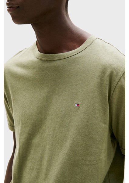 Keten ve Pamuk Karışımlı Regular Fit Bisiklet Yaka T Shirt Erkek T Shirt MW0MW38637 Plı