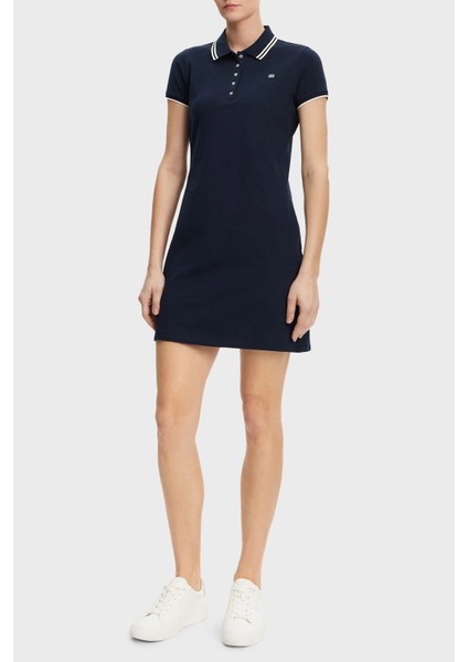 Streç Pamuklu Regular Fit Mini Boy Şeritli Polo Yaka Elbise Bayan Elbise WW0WW45532 C1G fiyatları