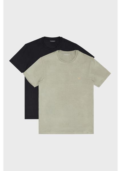Slim Fit Bisiklet Yaka Logolu 2 Pack T Shirt Erkek T Shirt EM001849 AF10787 M7003 fırsatları