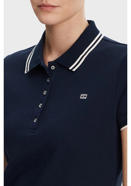 Streç Pamuklu Regular Fit Mini Boy Şeritli Polo Yaka Elbise Bayan Elbise WW0WW45532 C1G fırsatları