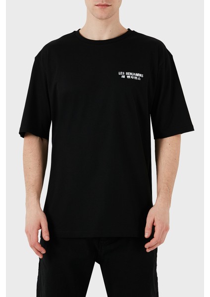 Logo Baskılı Oversize Fit Pamuklu Bisiklet Yaka T Shirt Erkek T Shirt LB25SSUNLMUOT