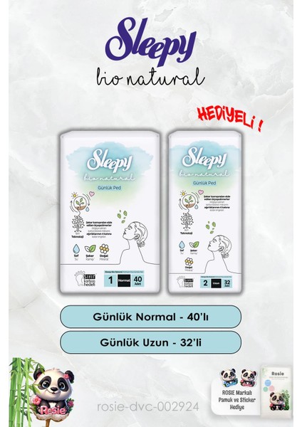Günlük Ped Normal 40'lı ve Günlük Uzun 32'li Bio Natural Sleepy ve Rosie