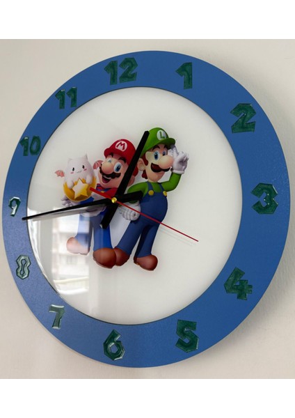 Çocuk Odası Duvar Saati - Epoksi Reçine Kaplamalı - Süper Mario ve Luigi Mario Bros- 40 cm