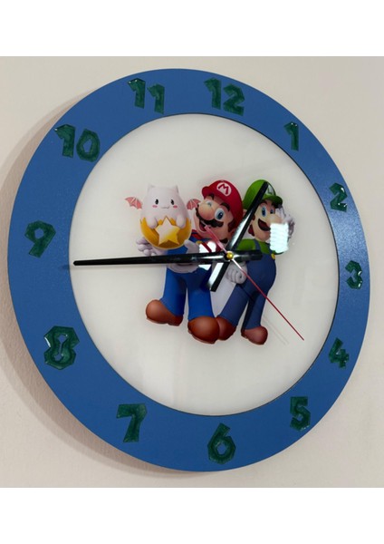 Çocuk Odası Duvar Saati - Epoksi Reçine Kaplamalı - Süper Mario ve Luigi Mario Bros- 40 cm