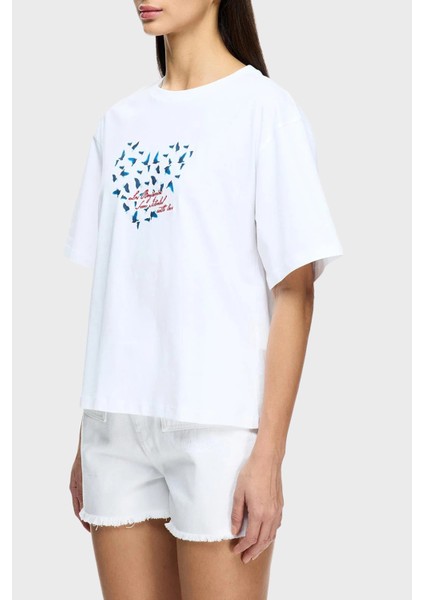 Baskılı Pamuk Boxy Fit Bisiklet Yaka T Shirt Bayan T Shirt LB25SSUNLFUTS