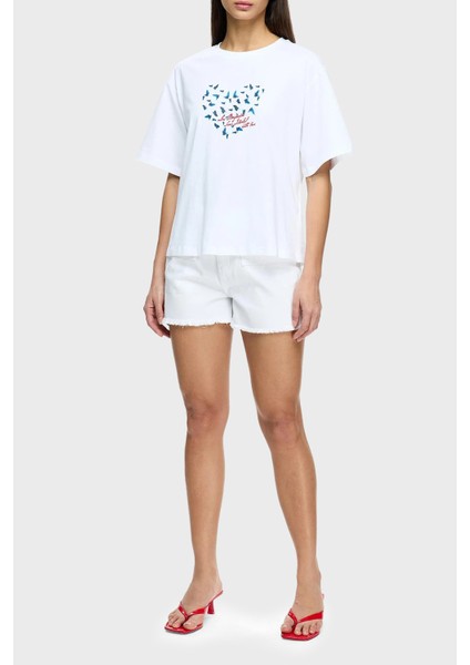 Baskılı Pamuk Boxy Fit Bisiklet Yaka T Shirt Bayan T Shirt LB25SSUNLFUTS fiyatları