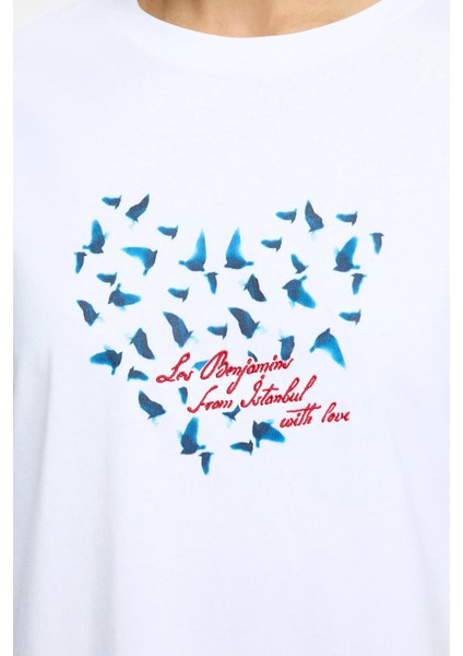 Baskılı Pamuk Boxy Fit Bisiklet Yaka T Shirt Bayan T Shirt LB25SSUNLFUTS indirimleri