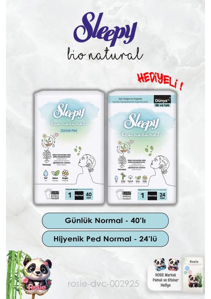 Günlük Ped Normal 40'lı ve Hijyenik Ped Normal 24'lü Bio Natural Sleepy ve Rosie