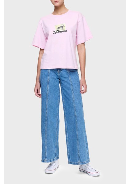 Baskılı Pamuk Boxy Fit Bisiklet Yaka T Shirt Bayan T Shirt LB25SSUNLFUTS fiyatları