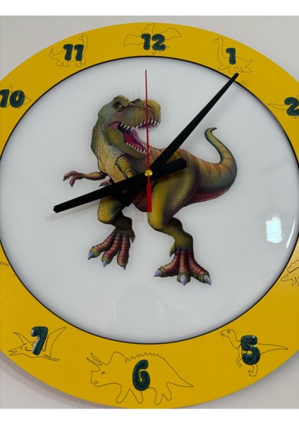 T-Rex Dinozor Temalı Çocuk Odası Duvar Saati - Epoksi Reçine Kaplamalı - 40 cm