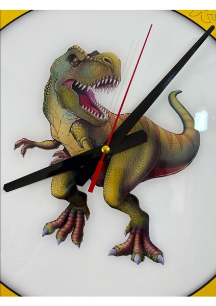 T-Rex Dinozor Temalı Çocuk Odası Duvar Saati - Epoksi Reçine Kaplamalı - 40 cm