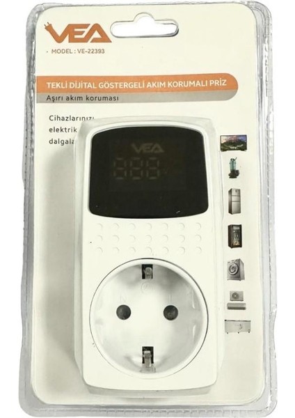 VE-22393 16A 3520W Tekli Dijital Göstergeli Akım Korumalı Priz fiyatları