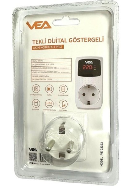 VE-22393 16A 3520W Tekli Dijital Göstergeli Akım Korumalı Priz modelleri