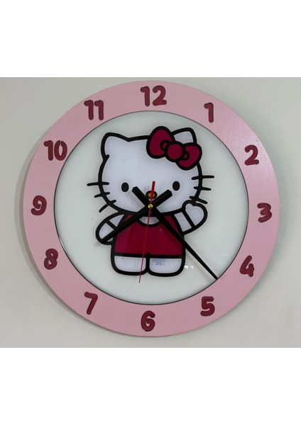 Çocuk Odası Duvar Saati - Epoksi Reçine Kaplamalı - Hello Kitty - 40 cm