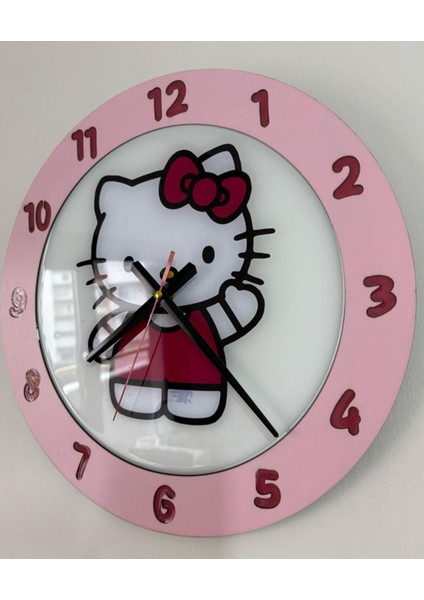 Çocuk Odası Duvar Saati - Epoksi Reçine Kaplamalı - Hello Kitty - 40 cm
