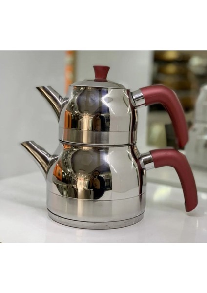 Orta Boy Çaydanlık, Şık ve Dayanıklı Çelik Tasarım, Pratik Kullanım, Gri Renk