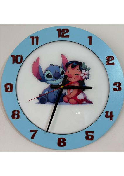 Çocuk Odası Duvar Saati - Epoksi Reçine Kaplamalı - Lilo ve Stitch ( Lilo And Stitch ) - 40 cm