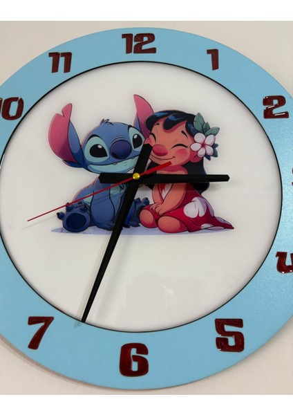 Çocuk Odası Duvar Saati - Epoksi Reçine Kaplamalı - Lilo ve Stitch ( Lilo And Stitch ) - 40 cm