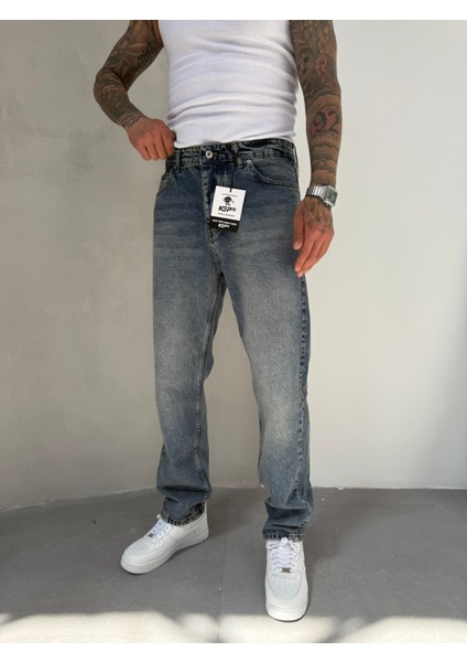 Erkek Basic Baggy Pantolon - Indigo