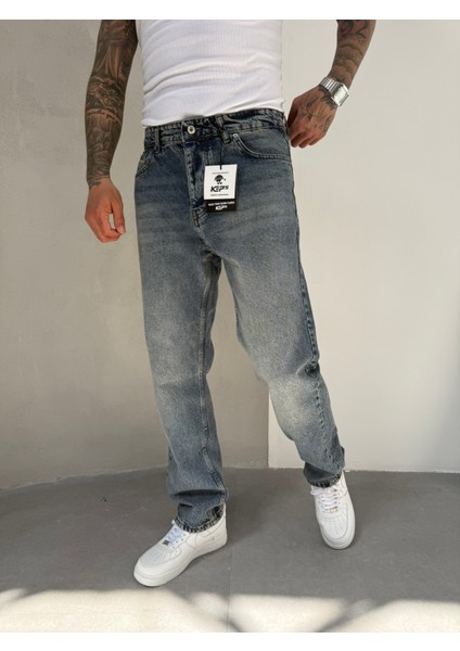 Erkek Basic Baggy Pantolon - Indigo