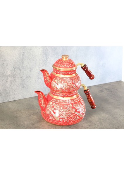 2.8L Çiçek İşlemeli Kalaylı Bakır Çaydanlık Takımı, Kırmızı, 3L Hacim fiyatları