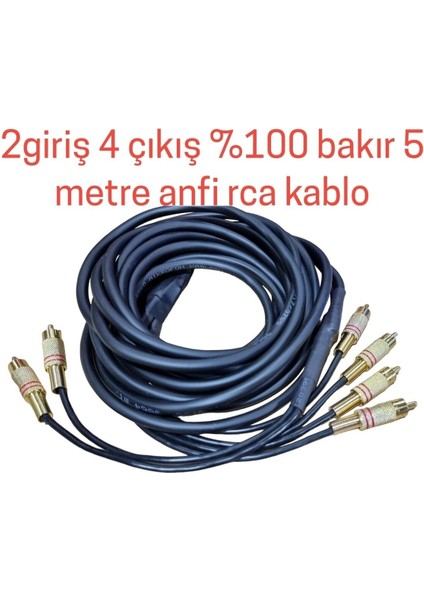 Amfi Rca Kablosu - El Yapımı %100 Bakır Parazit Yapmaz - 2 Giriş 4 Çıkış Anfi Rca Kablosu - 5 Metre