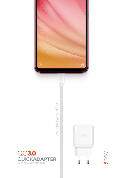 USB Girişli 3 Amper 18W Hızlı Şarj Adaptörü