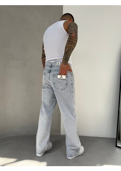 Relax Fit Yırtık Detaylı Baggy Pantolon - Buz Mavi fırsatları