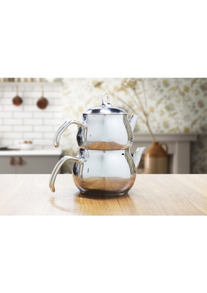 Parlak Metalik Çelik Çaydanlık Takımı, Aile Boy, 0-2L