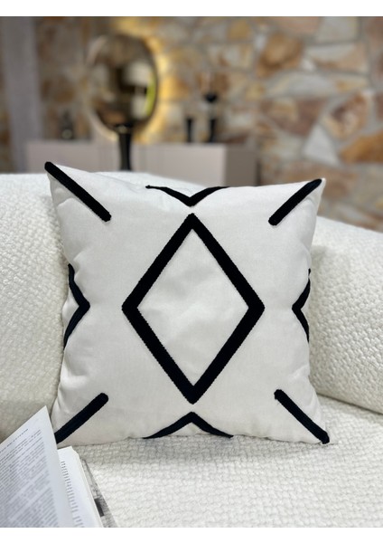 1 Adet Punch Kırlent Kılıfı Geometrik - Punch Yastık Kılıfı Krem Bej Beyaz 43 x 43 Fermuarlı fiyatları