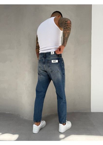 Erkek Yırtık Detaylı Boyfriend Pantolon - Indigo fırsatları